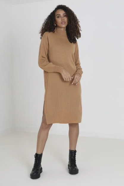 CAMEL SIDE SPLIT DETAIL JERSEY KNIT JUMPER DRESS Trendy unclassified dresses