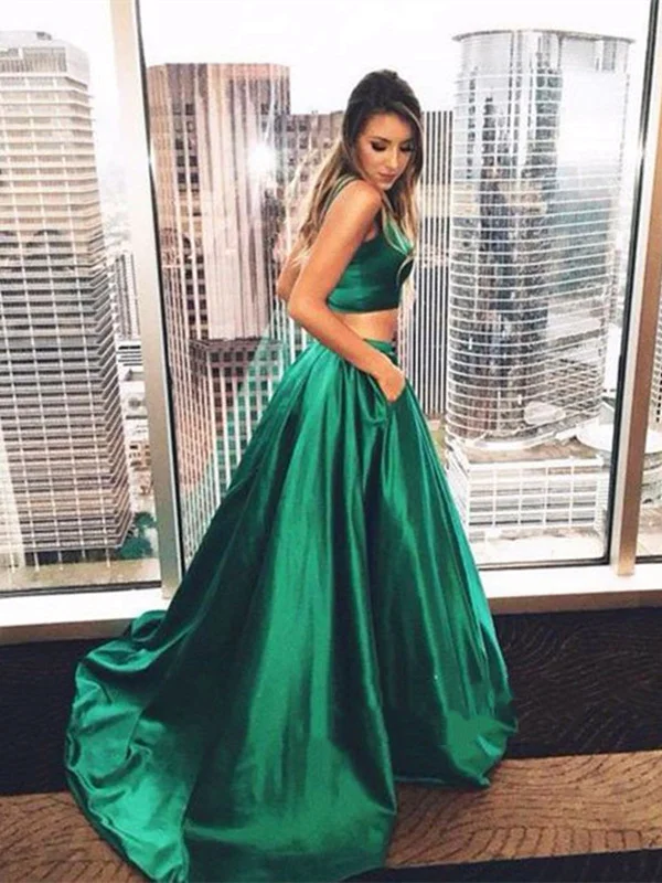 Charming A Line Sleeveless Two Pieces Green Prom Dresses, Green Formal Dresses Party unclassified dresses