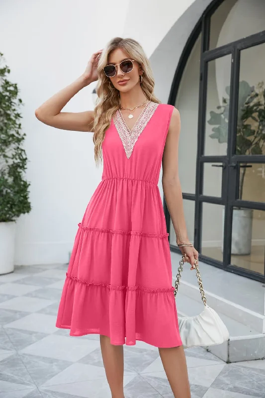 Contrast V-Neck Sleeveless Tiered Dress Sleeveless unclassified dresses