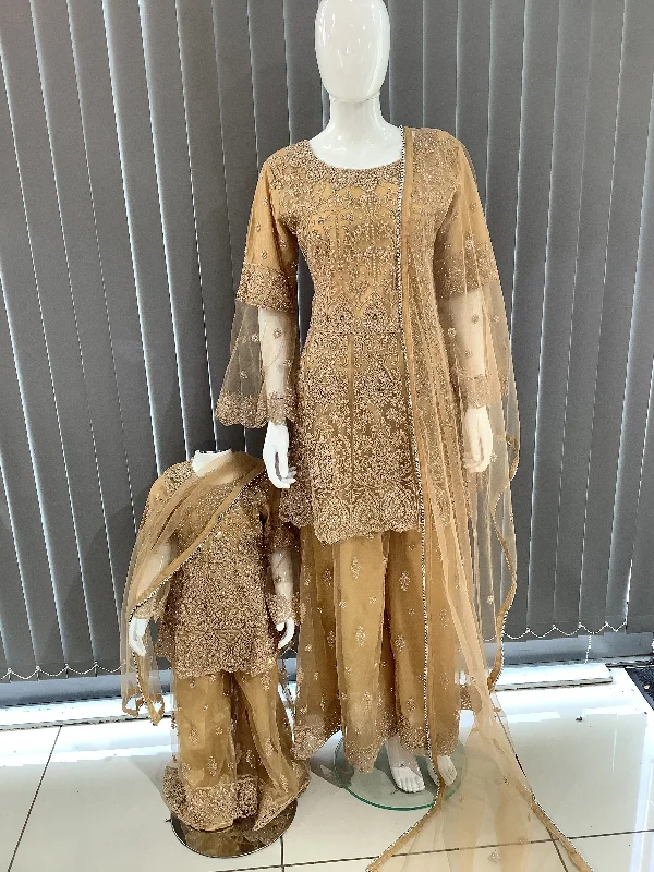 ASHA | Embroidered Hand Work Dress Mother & Daughter Ready To Wear Gold | AS70 Flowy unclassified dresses