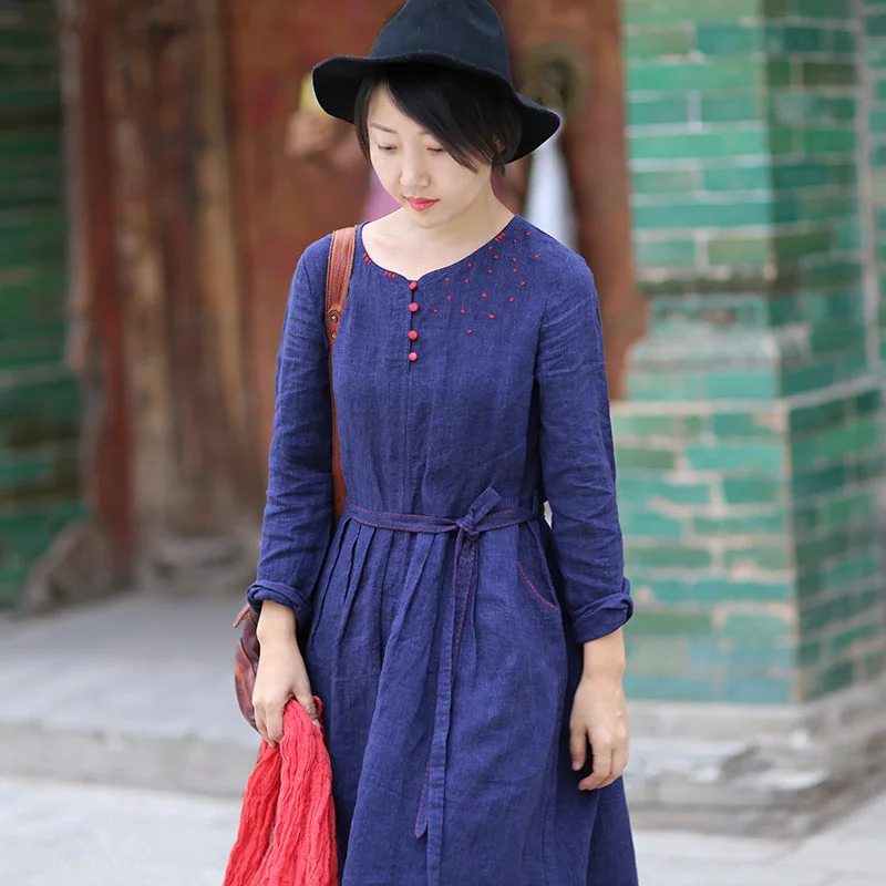 Pleated Waist Dresses Linen Spring Summer Women Dresses DressesWC961842 Lace unclassified dresses