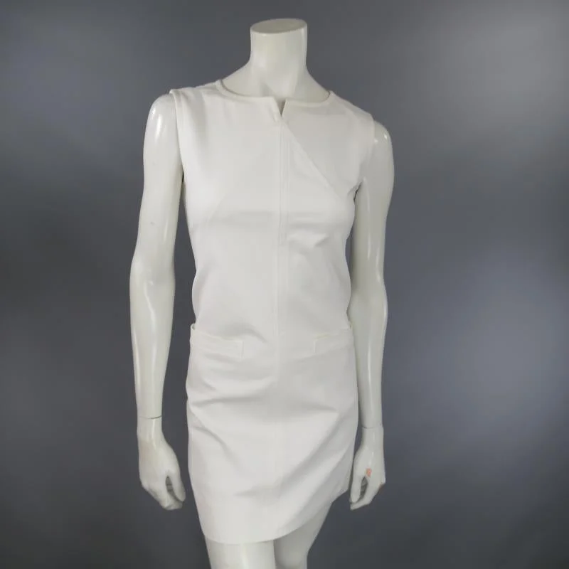 COURREGES Size 6 White Sleeveless A line Pocket Shift Dress Preppy unclassified dresses