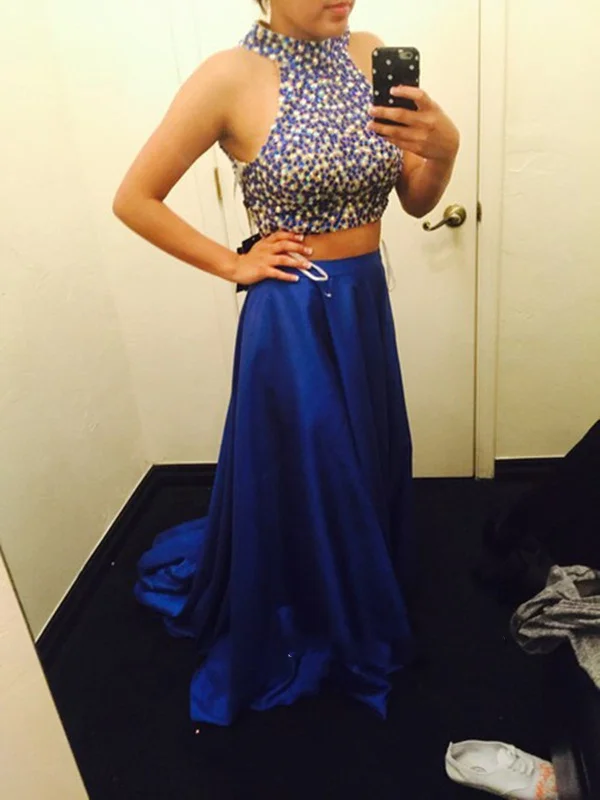 Custom Made 2 Pieces Blue Prom Dresses, Formal Dresses, Evening Dresses Chiffon unclassified dresses