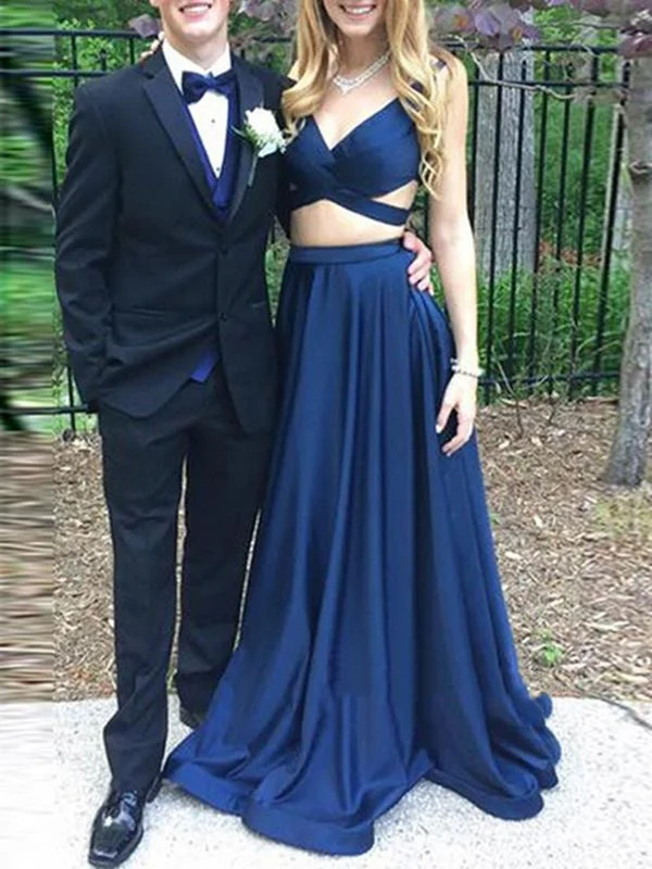 Custom Made 2 Pieces Navy Blue Prom Dresses, 2 Pieces Navy Blue Formal Dresses Formal unclassified dresses