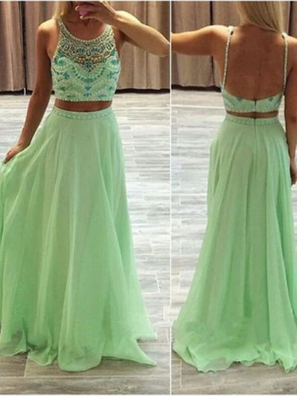 Custom Made 2 Pieces Round Neck Green Prom Dresses, 2 Pieces Formal Dresses Sleeveless unclassified dresses