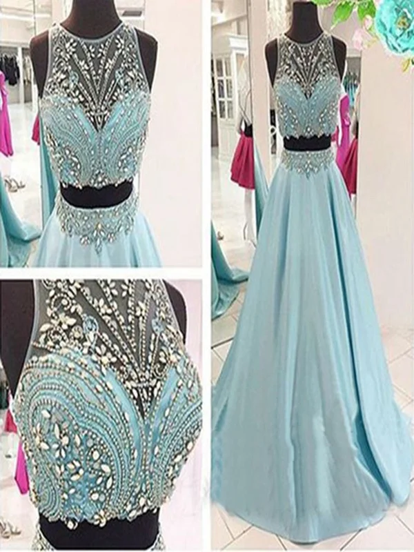 Custom Made A Line Round Neck 2 Pieces Prom Dress, 2 Pieces Formal Dress, Evening Dress Knitted unclassified dresses