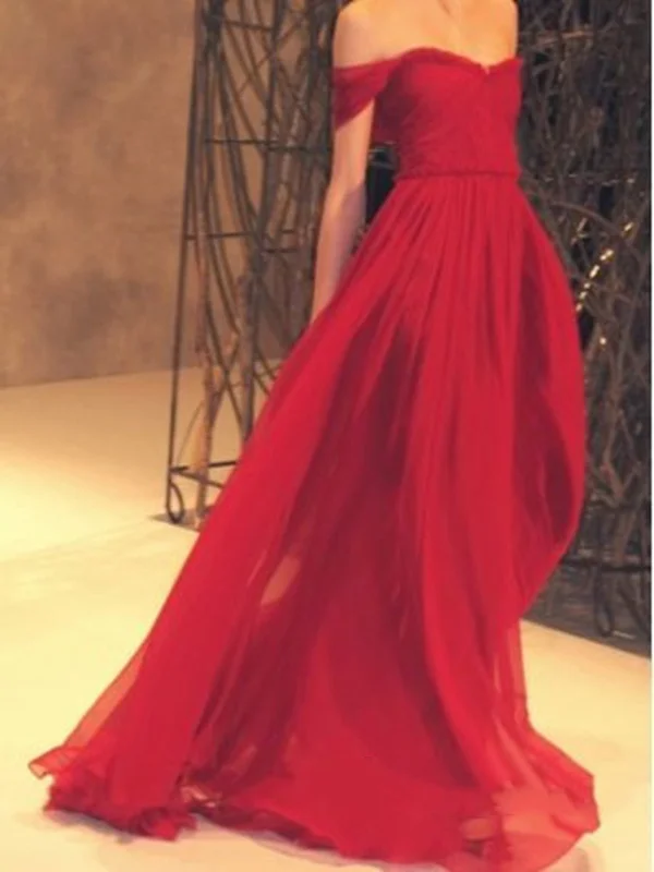 Custom Made Amazing Off Shoulder Red Chiffon Strapless Sweetheart Neckline Prom Dress,Evening Dress Elegant unclassified dresses