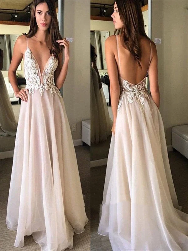 Custom Made Sexy A Line V Neck Backless Prom Dresses, Backless Formal Dresses Lightweight unclassified dresses