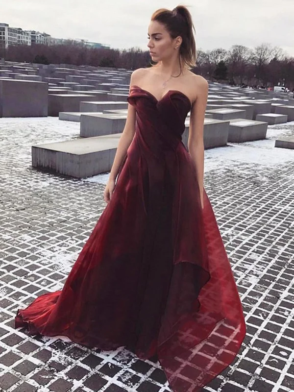 Custom Made Sweetheart Neck Maroon Prom Dress with Train, Maroon Formal Dress Denim unclassified dresses