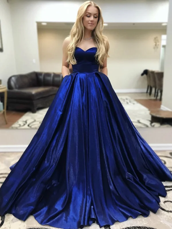 Custom Made Sweetheart Neck Satin Pleats Royal Blue Prom Dresses with Pockets, Royal Blue Formal Dresses, Evening Dresses Best-selling unclassified dresses