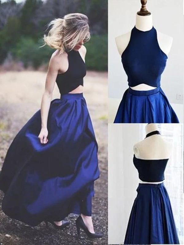 Dark Blue Two Pieces Prom Dresses, Simple Dark Blue Formal Dresses, Bridesmaid Dresses Neutral tone unclassified dresses