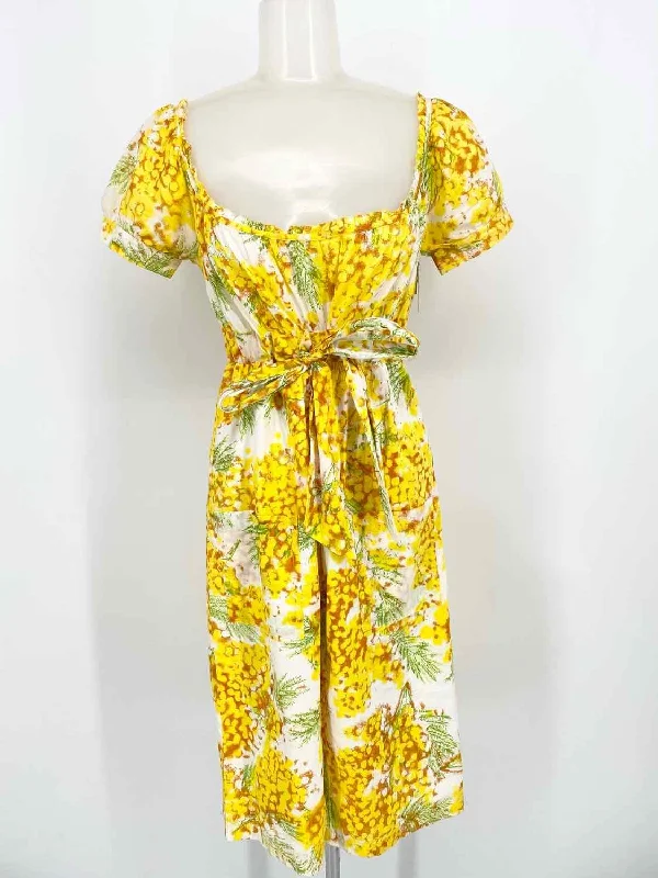 Diane Von Furstenberg Women's Yellow/Green Scoop Neck Floral Size 8 Dress Outdoor floral dresses