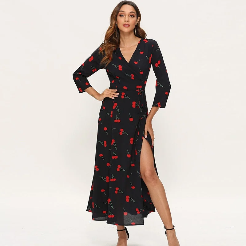 Elegant Dresses Women Three Quarter Sleeve Cherry Summer unclassified dresses