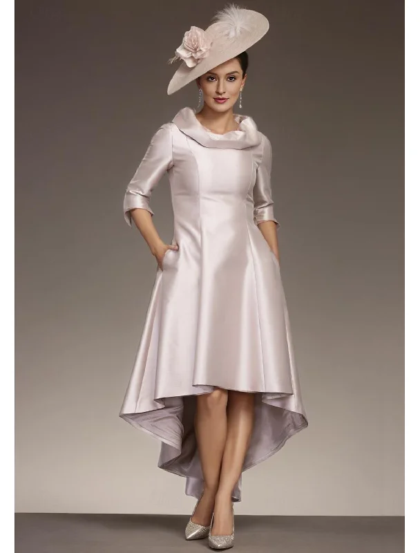 Elegant Jewel Neck Asymmetrical Satin 3/4 Length Sleeve with Draping Mother of the Bride Dress Pastel unclassified dresses