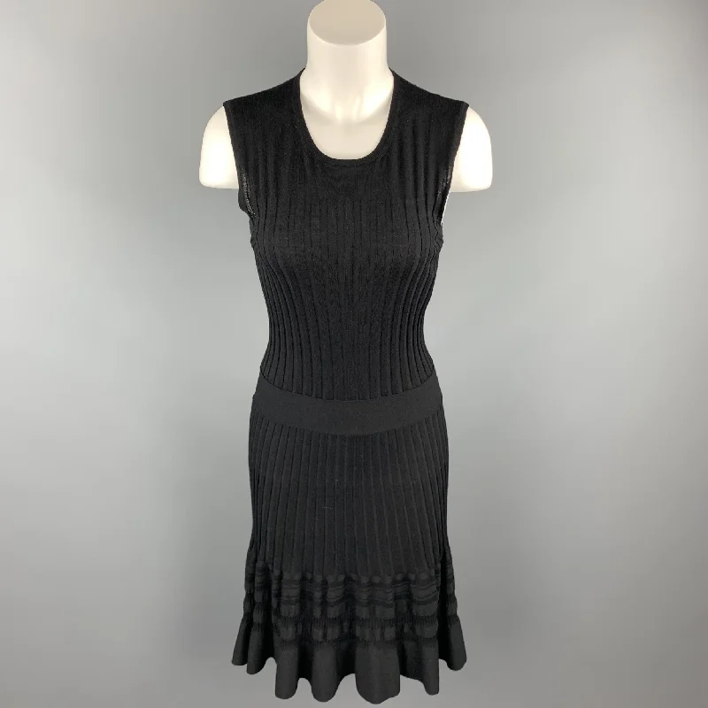 EMILIO PUCCI Size L Black Ribbed Knit Virgin Wool Sleeveless Dress Cotton unclassified dresses