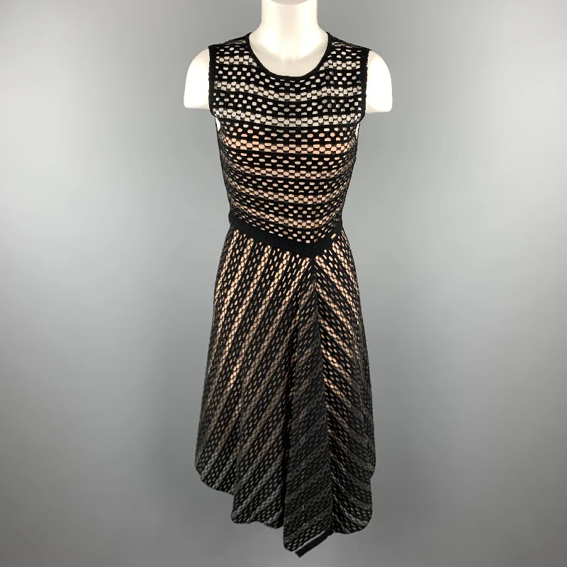 ESCADA Size S Black Striped Mesh Sleeveless Fit Flair Dress Lounge unclassified dresses