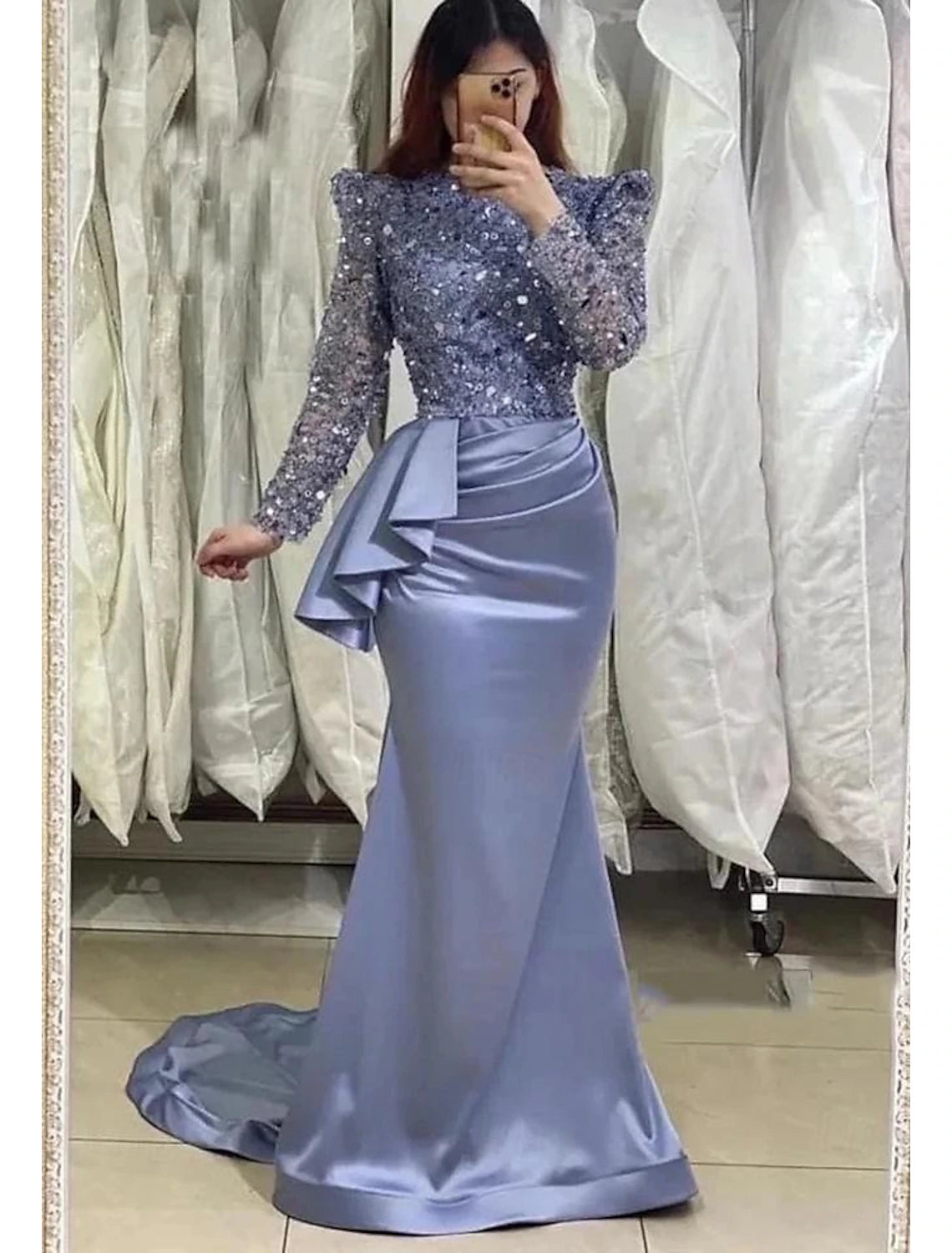 Formal Dress Tea Length 3/4 Length Sleeve Square Neck Stretch Fabric with Feather Evening Gown Elegant Dress Lounge unclassified dresses