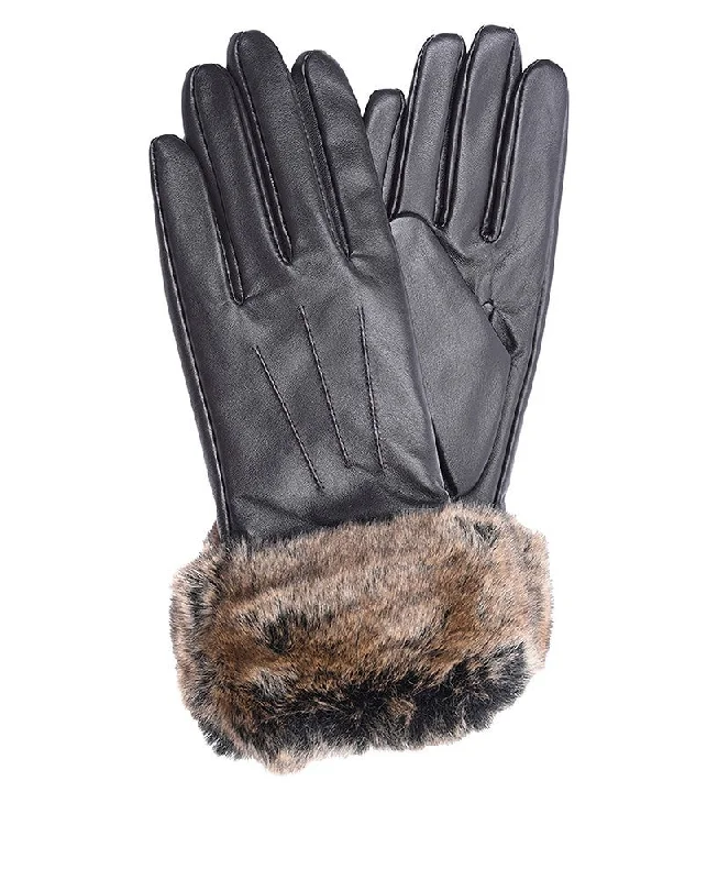 Fur Trimmed Leather Gloves - Dark Brown Winter unclassified dresses