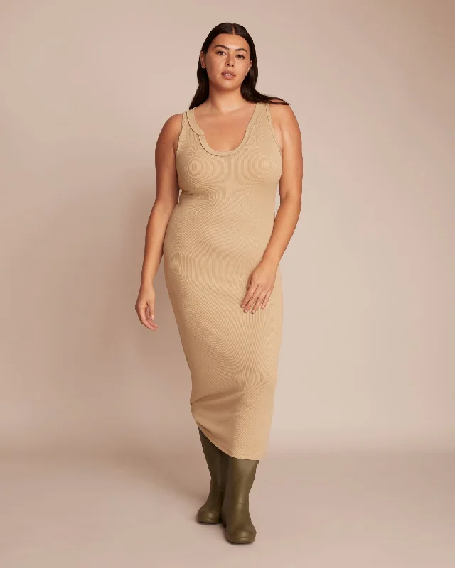 Gaia Seamed Rib Dress | Khaki Unique unclassified dresses