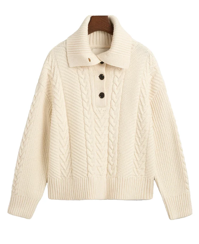 Cable Buttoned Roll Neck Jumper - Cream Trendy new unclassified dresses