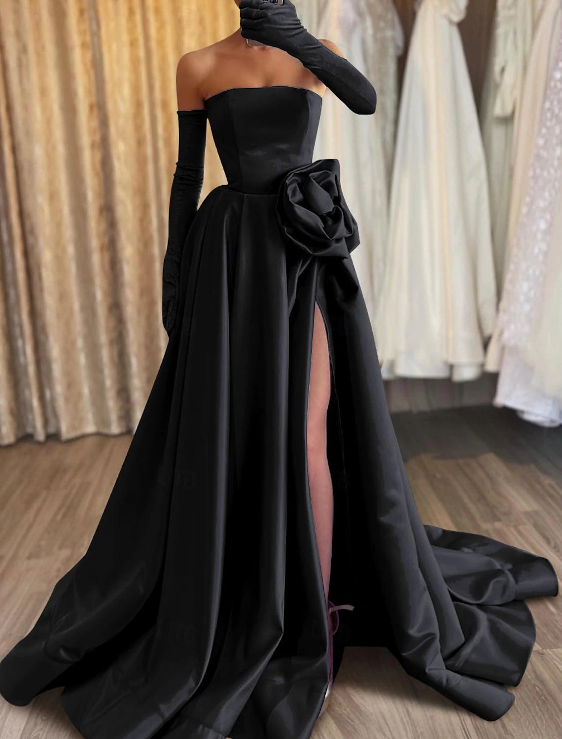 Gown Elegant Carnival Formal Floor Length Sleeveless Strapless Satin with  Evening Dress Floral unclassified dresses