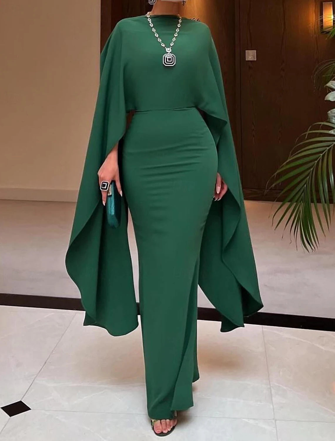 Gown Elegant Formal Floor Length Sleeveless Jewel Neck Capes Chiffon with Ruched Slit Evening Dress Off-shoulder unclassified dresses