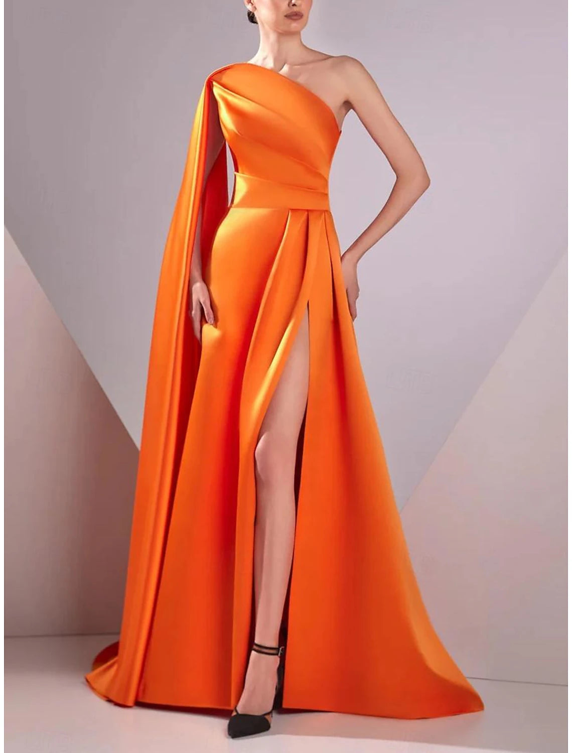 Gown Elegant Formal Halloween Floor Length Sleeveless One Shoulder Pocket Satin with Ruched Evening Dress Unique unclassified dresses