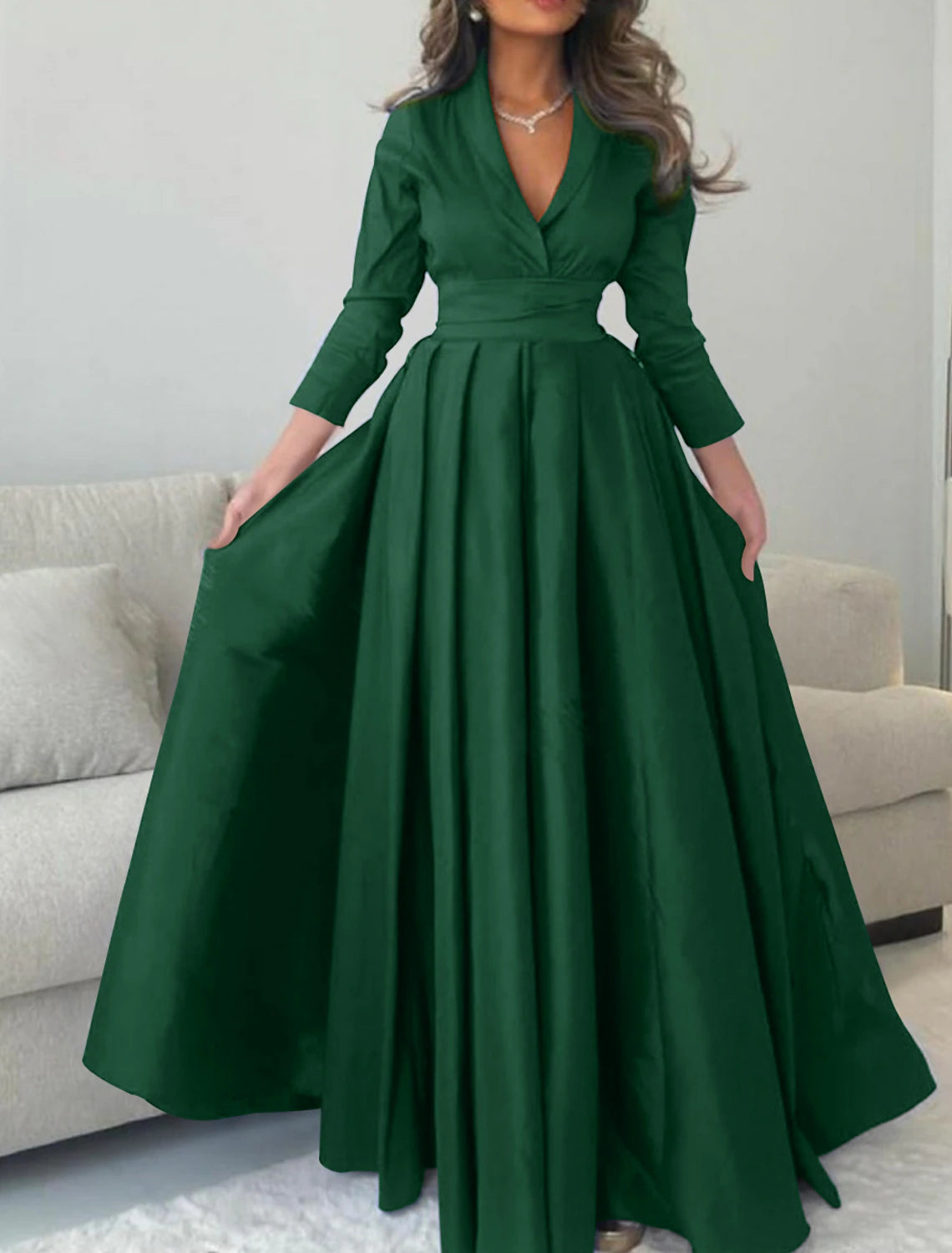 Gown Elegant Formal Length Sleeve V Neck with Pleats Evening Dress Fashionable unclassified dresses