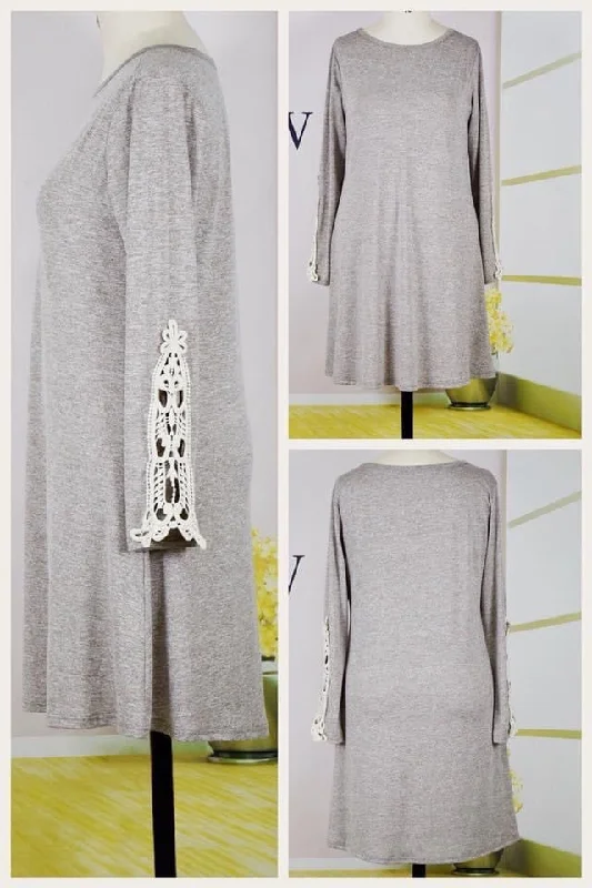 Grey Crochet Sleeve Dress Everyday wear unclassified dresses