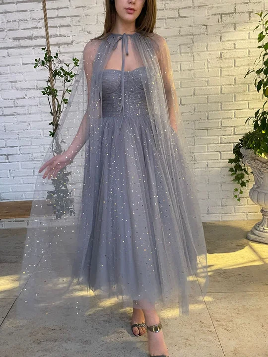 Grey Little Star A-line Prom Dresses With Cloak, Popular Prom Dresses, Cheap Prom Dresses, 2022 Prom Dresses Bodycon unclassified dresses