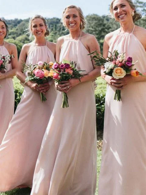 Halter Blush Pink Chiffon Bridesmaid Dresses, Simple Popular Bridesmaid Dresses A-line unclassified dresses