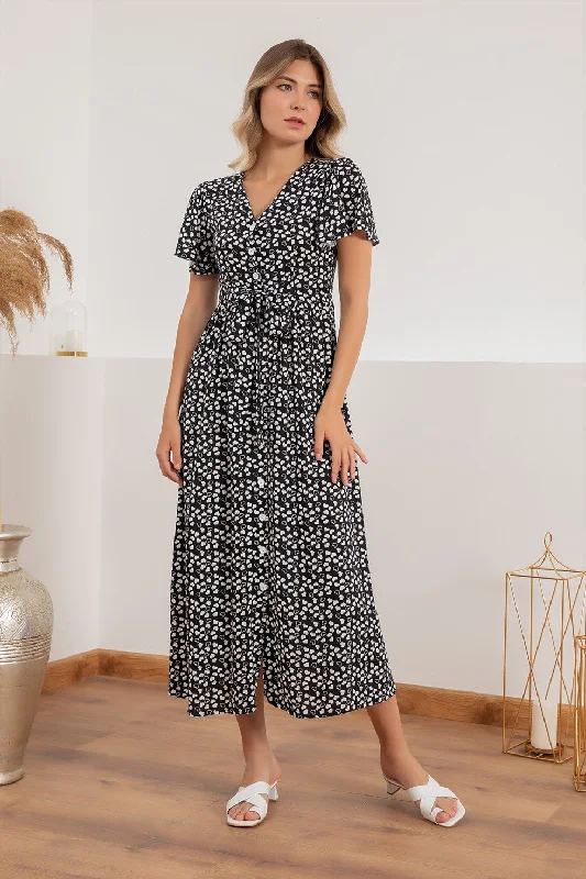 Heart Pattern Black Dress Brunch floral dresses