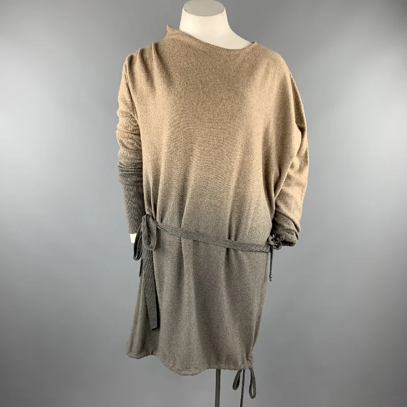 HENRY BEGUELIN Size M Taupe & Grey Ombre Asymmetrical Cashmere Dress Fall unclassified dresses