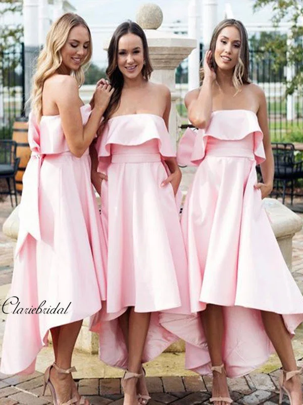 High Low Strapless Bridesmaid Dresses, Elegant Pink Bridesmaid Dresses Casual unclassified dresses