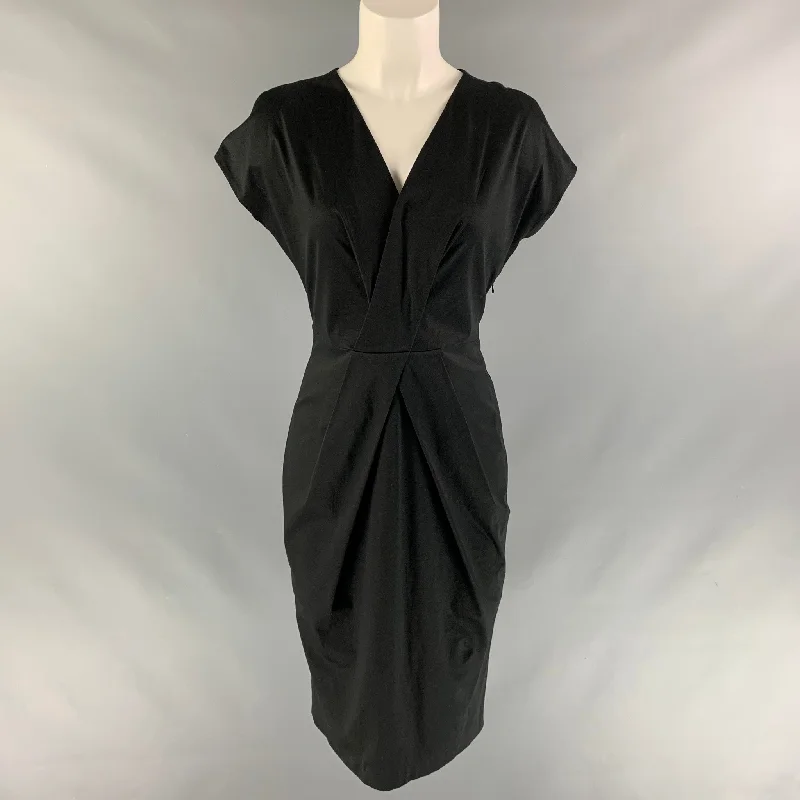 JIL SANDER Size 4 Black Cotton Cap Sleeves Dress Chic unclassified dresses