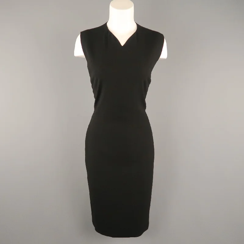 JIL SANDER Size 8 Black Back Cutouts V Neck Sleeveless Shift Dress Sleeveless unclassified dresses