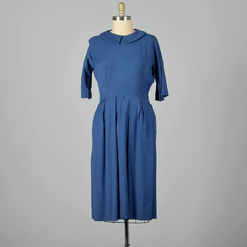 Large 1950s Blue Belted Dress Polka dot unclassified dresses