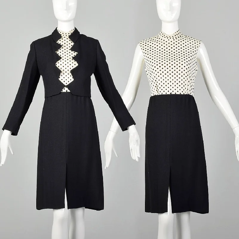 Large 1960s Black and White Polka Dot Dress Set Printed unclassified dresses