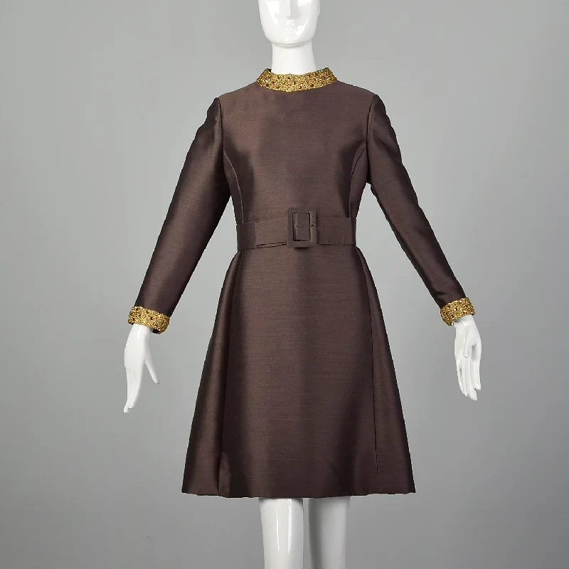 Large 1960s Brown Mod Dress One-shoulder unclassified dresses