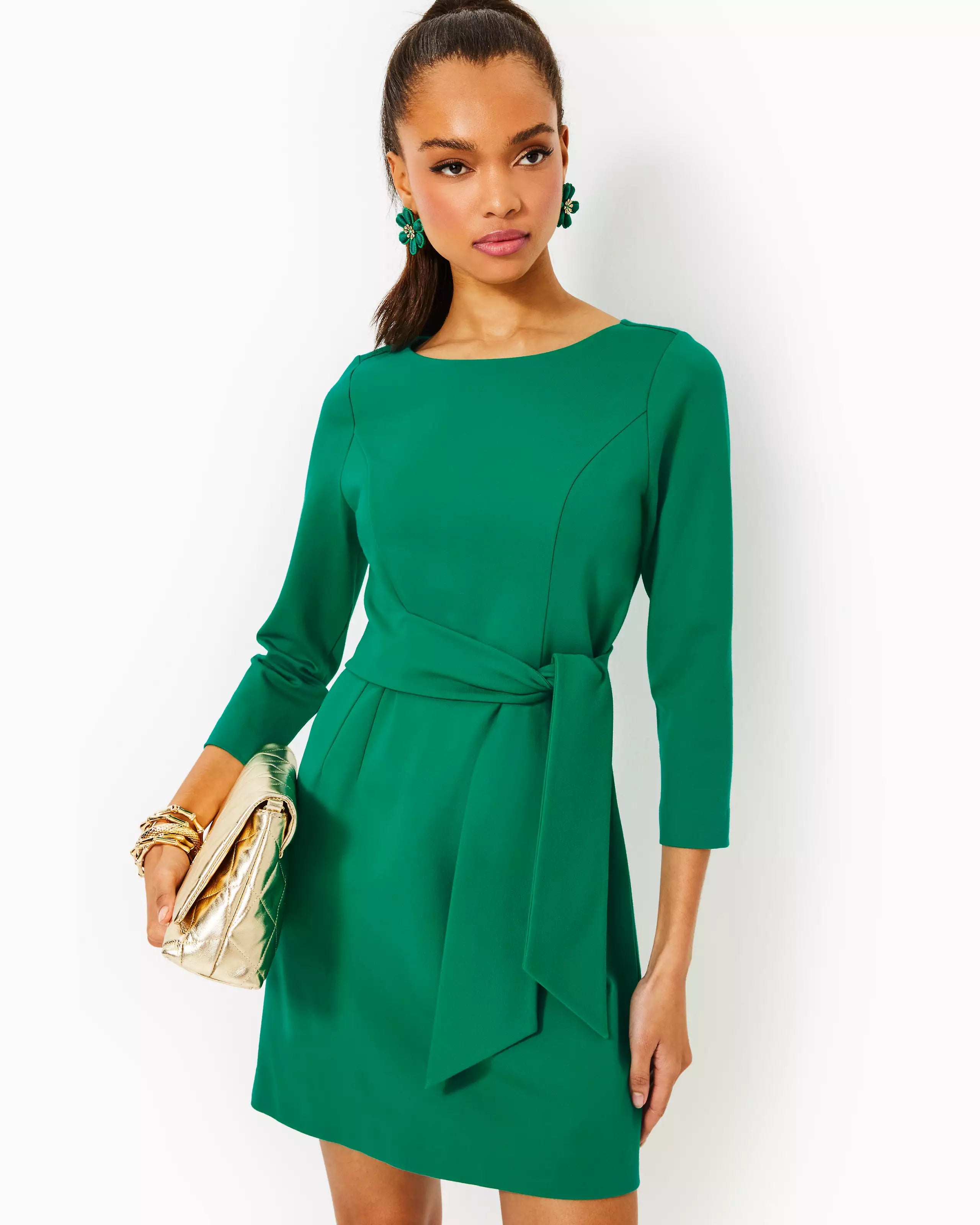 Leighton 3/4 Sleeve Dress (Fiddle Leaf Green) Date night unclassified dresses