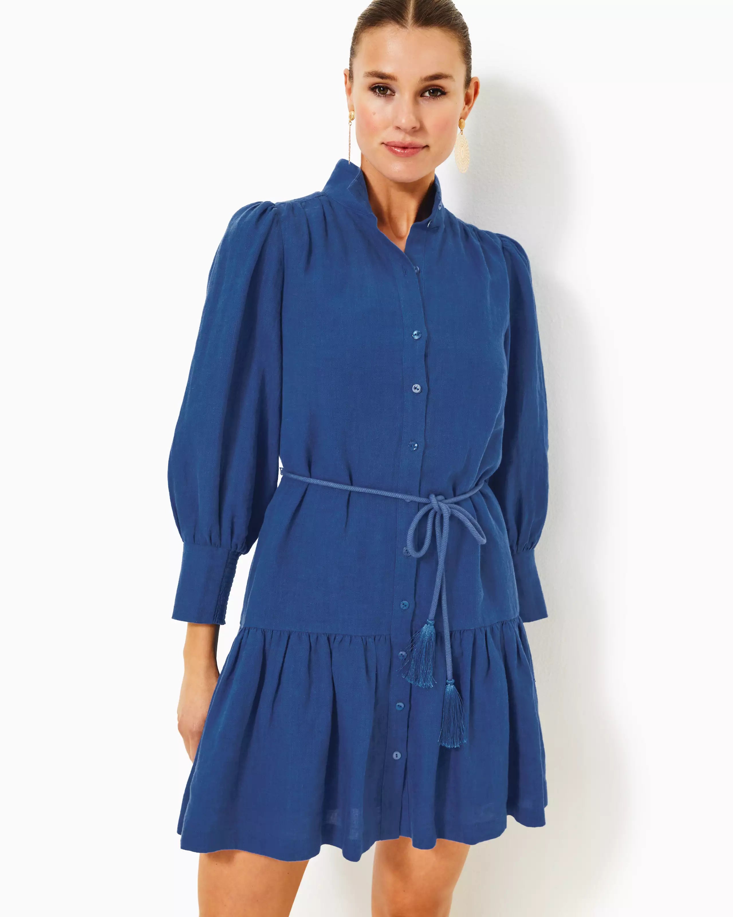 Drena Linen Dress (Blue Med) Wrap unclassified dresses