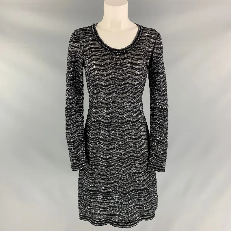 M MISSONI Size 4 Black & Silver Knitted Dress Club unclassified dresses