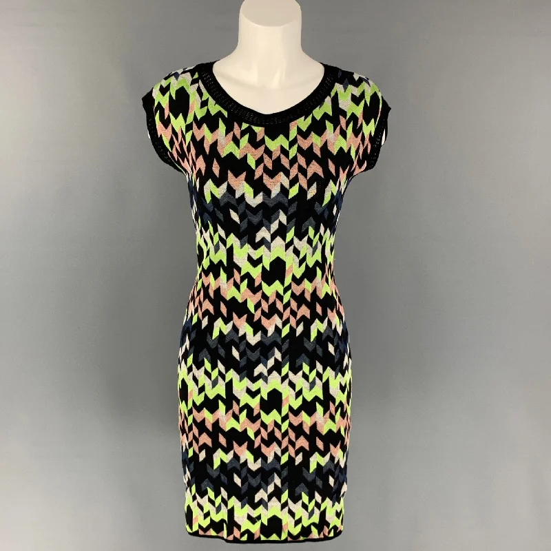 M MISSONI Size M Multi-Color Geometric Knitted Scoop Neck Dress Vintage unclassified dresses