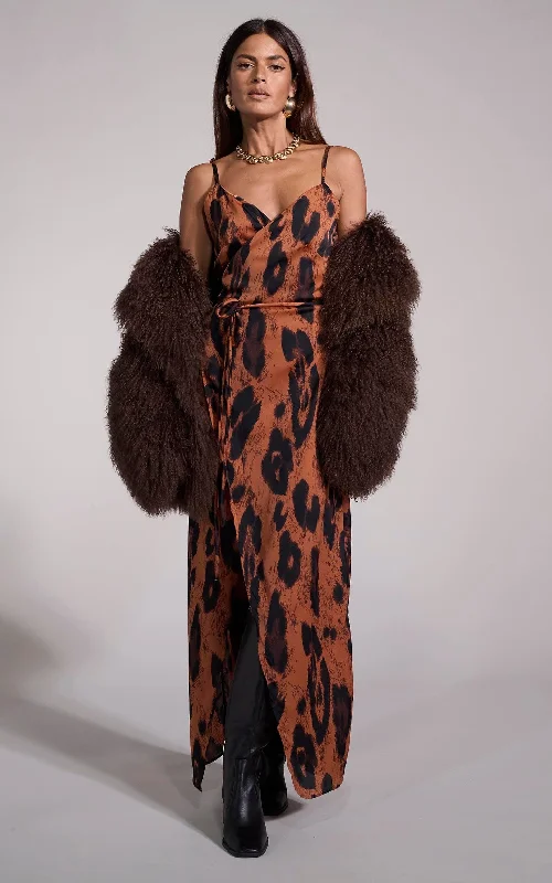 Mariah Wrap Dress In Chocolate Leopard Women's unclassified dresses