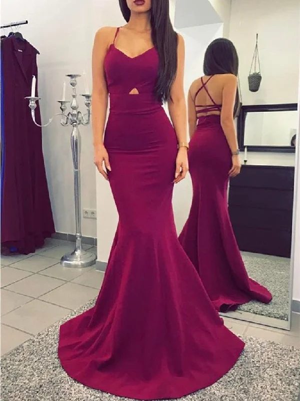 Maroon Spaghetti Straps Mermaid Prom Dress, Mermaid Maroon Graduation Dress, Formal Dress Gothic unclassified dresses