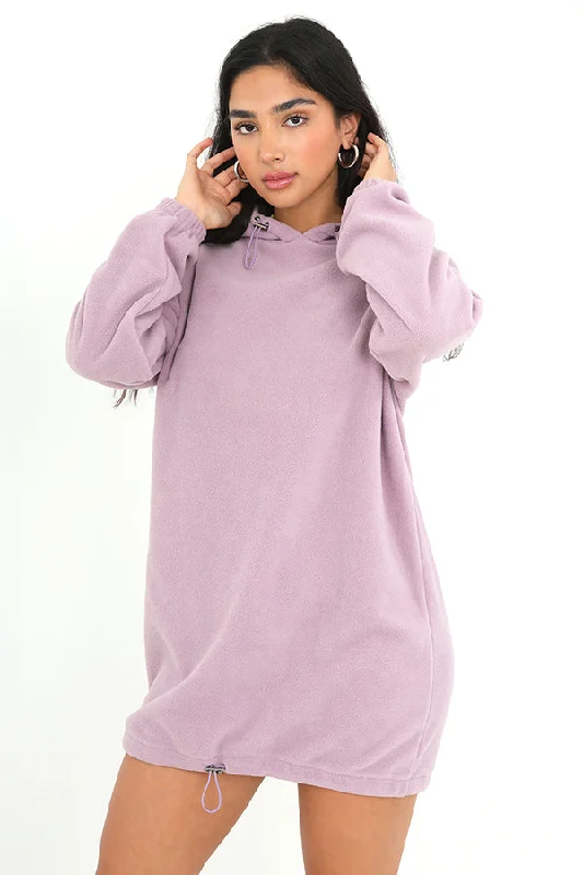 MAUVE POLAR FLEECE DRAWCORD HOODIE DRESS Street style unclassified dresses