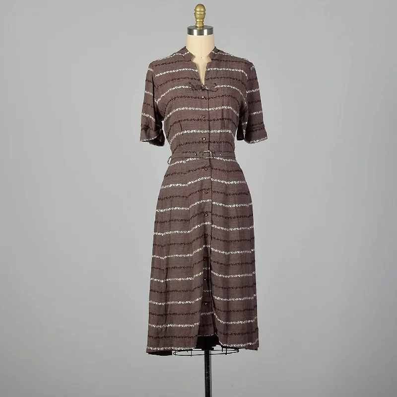 Medium 1950s Brown Striped Dress Silk unclassified dresses