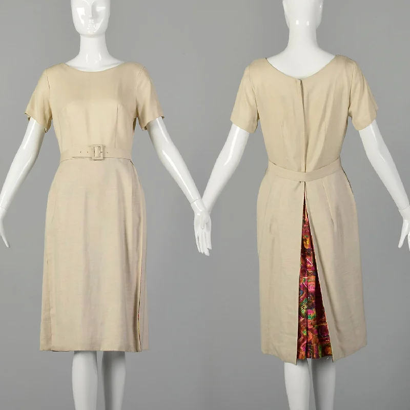 Medium 1960s Tan Cotton Dress Backless unclassified dresses