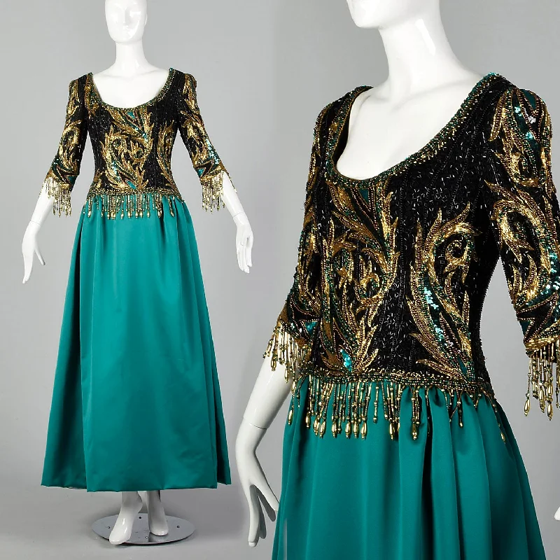 Medium Bob Mackie Boutique 1990s Black and Green Beaded Dress A-line unclassified dresses