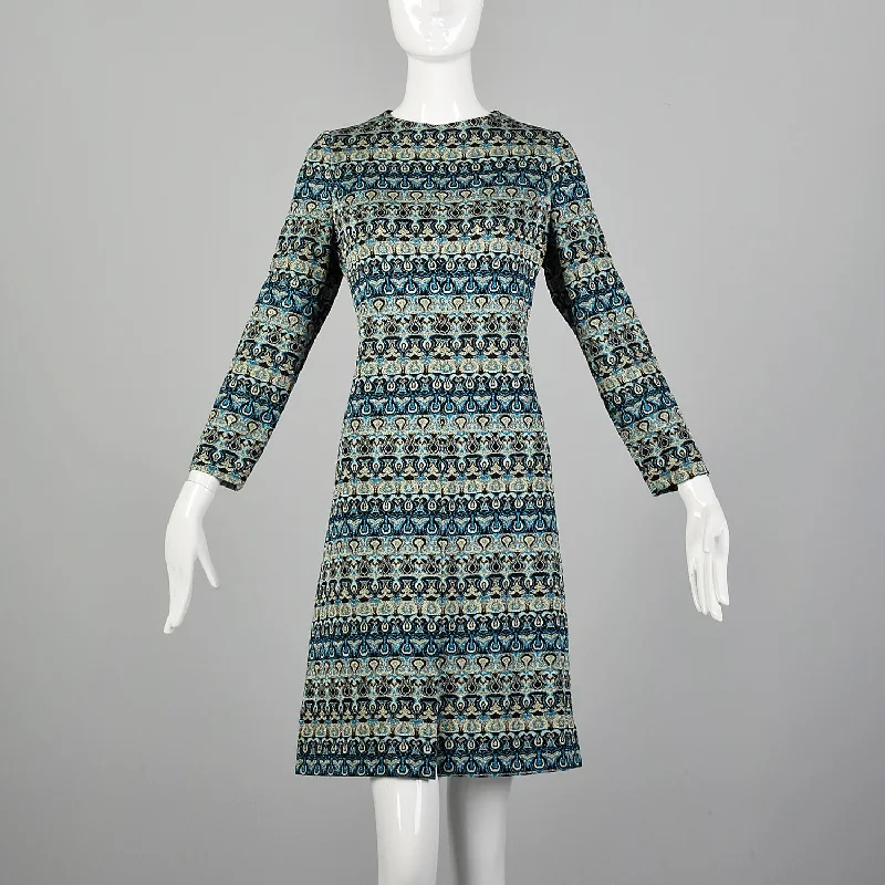 Mediumc Attributed to Pierre Balmain Medium 1970s Blue Lurex Shift Dress Beaded unclassified dresses